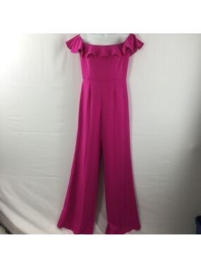 JAYGODFREY Pink Ruffle Off-the-Shoulder Jumpsuit Size 4